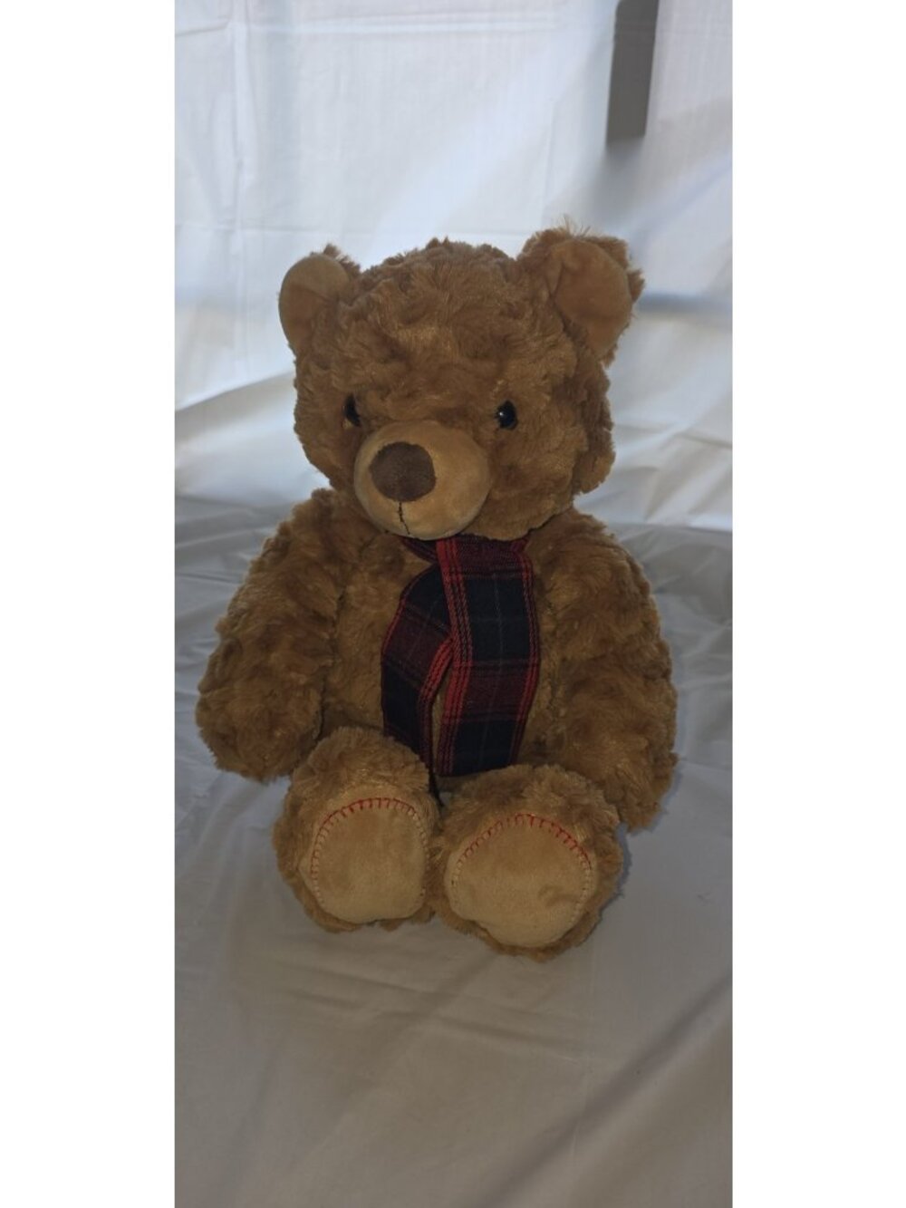 Mary Meyer Brown & Beige Plush Teddy Bear with Plaid Scarf, Polyester - Picture 1 of 3